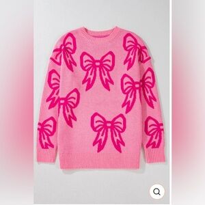Pink Bow Knit Sweater – Oversized Fit, Size L, Like New!